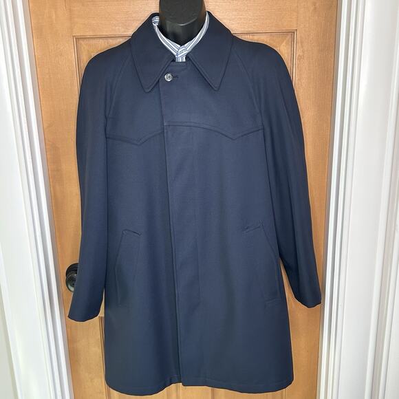 Sears Mens Store Vintage 70s Overcoat Size 40R Car Coat Blue Removable Lining - Picture 1 of 10